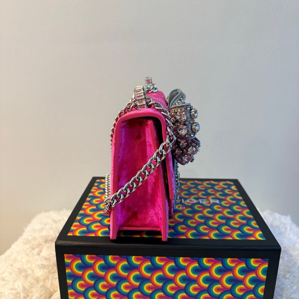 Kurt Geiger Small Shoreditch Pink Velvet Bow Crossbody Bag Purse - Picture 3 of 12